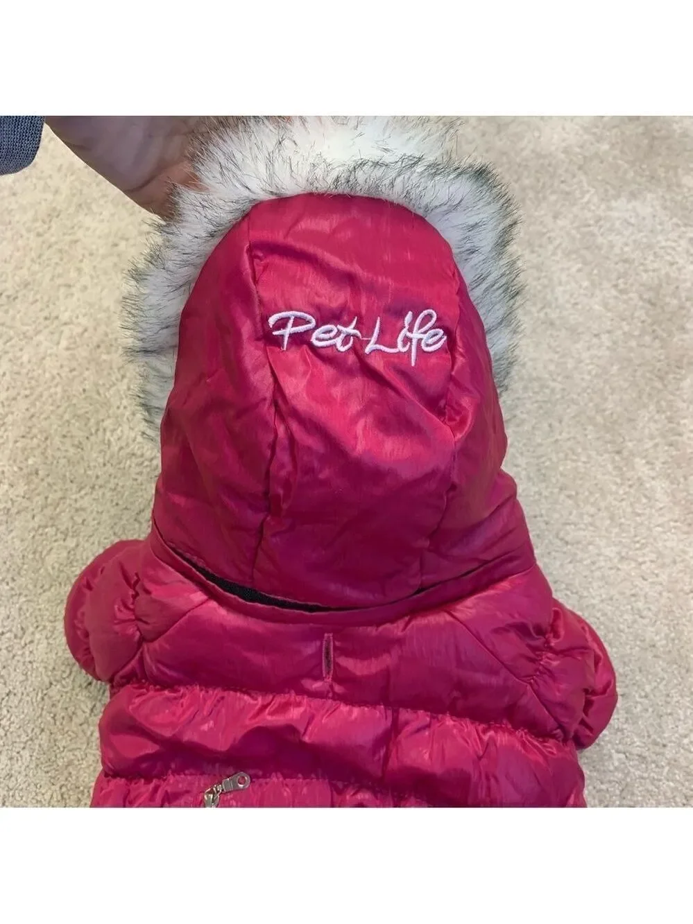 SMALL dog pink Thinsulate Puffer faux fur lined hooded jacket coat Sz S pet